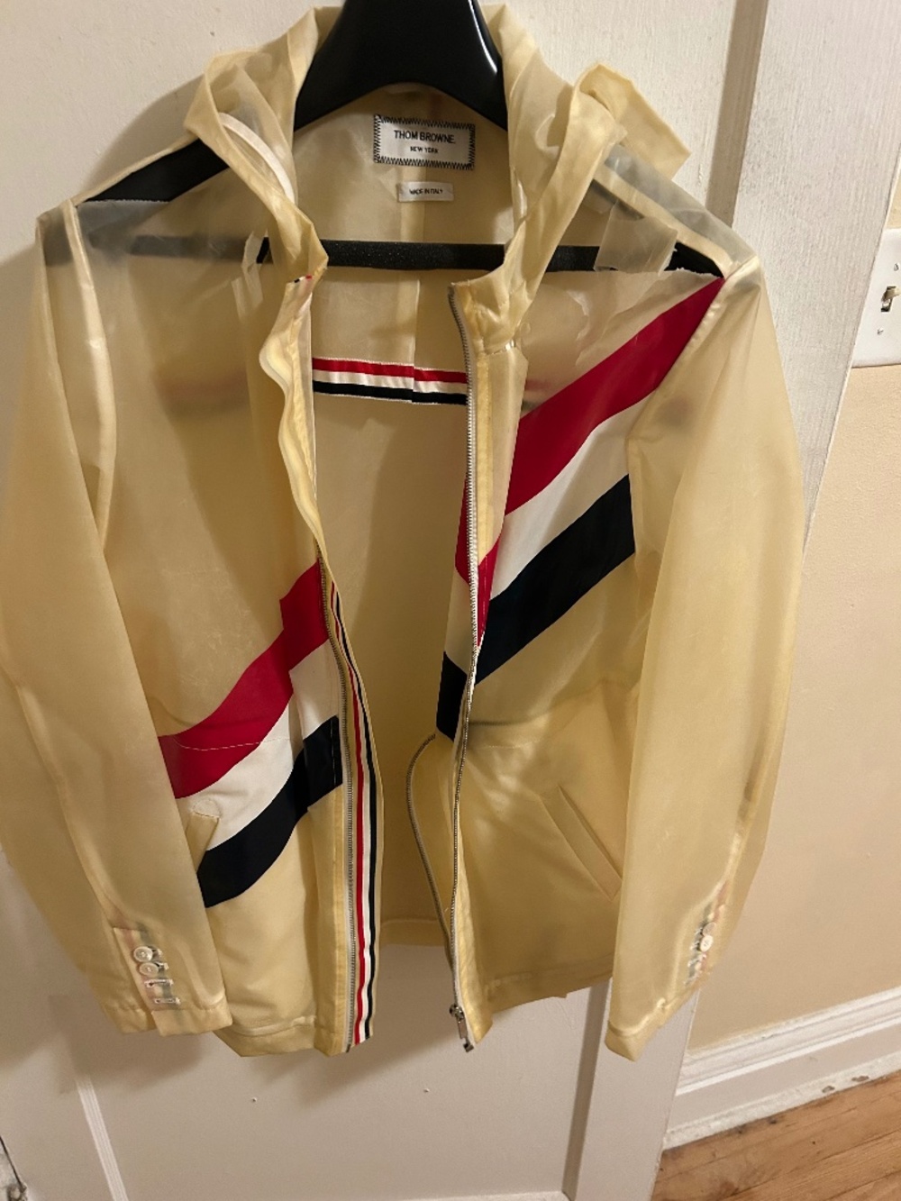 Thom Browne laminate transparent rain jacket rain coat men size 0 Small Medium